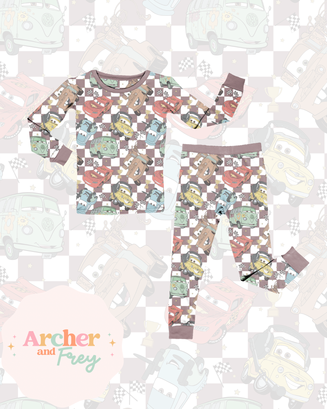 Checkered Cars Bamboo Pjs
