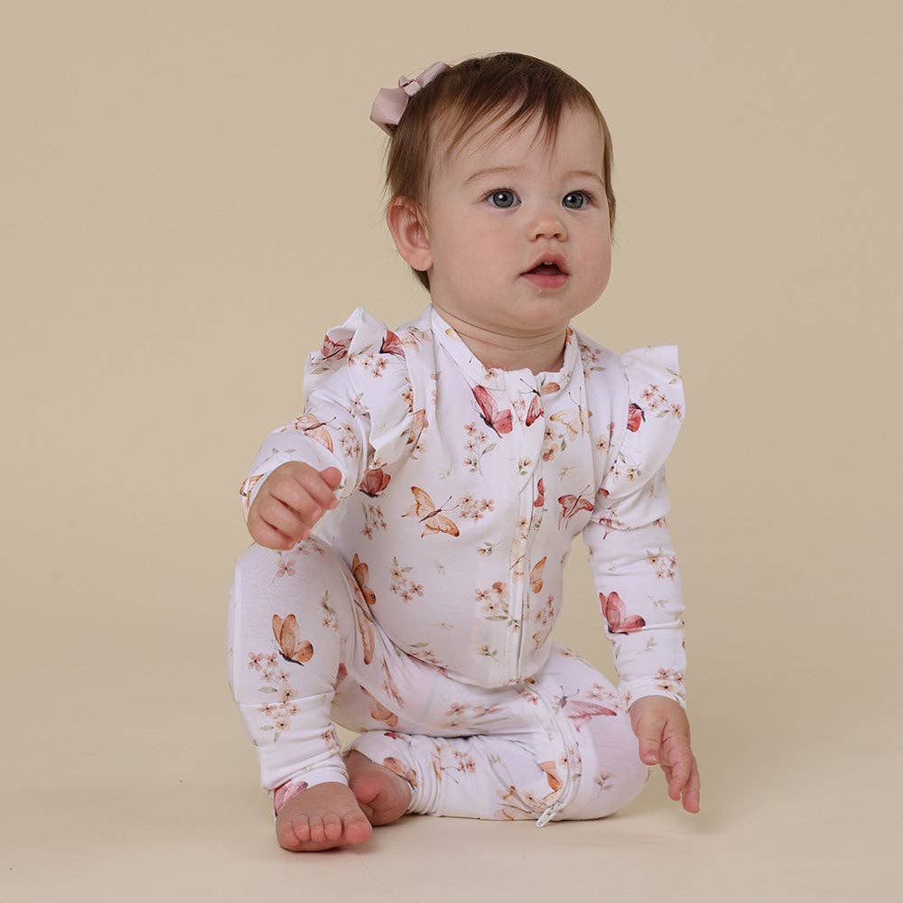 Butterfly Organic Snugglesuit Convertible Romper with Frill