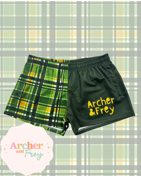 Green Plaid Kids Footy Shorts